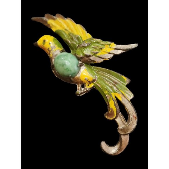 Early Pot Metal And Enamel Parrot Bird Brooch (A4939) - Picture 4 of 5